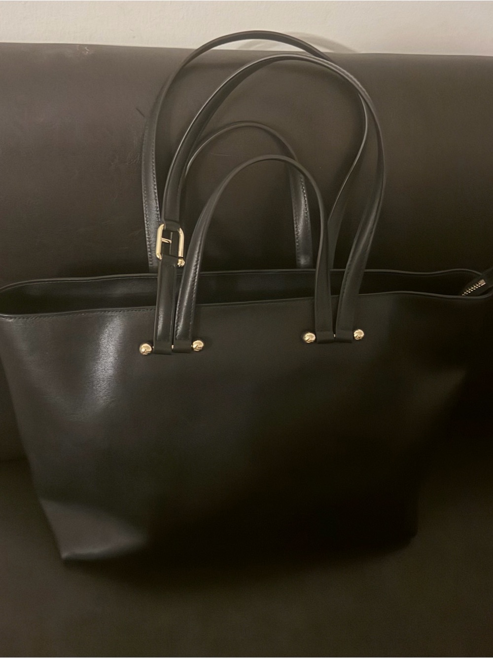 Furla Black Leather Tote with Gold Hardware